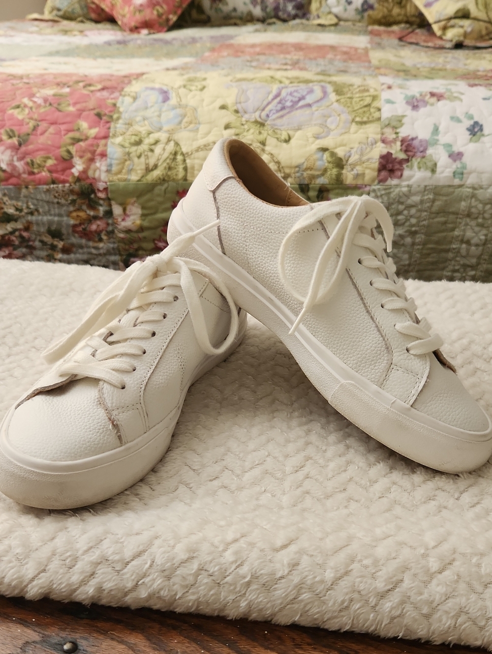 Lucky Brand White Leather Sneakers with Tan Insole